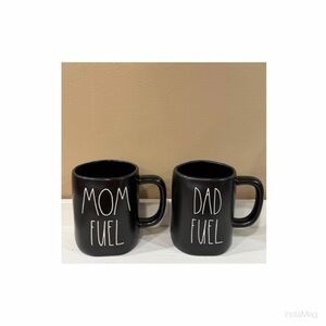 NEW Rae Dunn Black Dad Fuel & Mom Fuel Mug Set Coffee Tea Mugs Drinkware